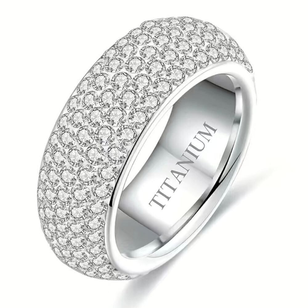 Titanium Ring with Mini Rhinestones - Elegance and Durability